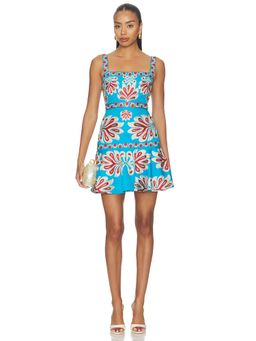 Alexis - Cerulean Bloom Women's Floral Embroidered Mini A-Line Dress Blue