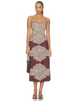 Alexis - Rayana Women's Beaded Strap Printed Maxi Dress Brown