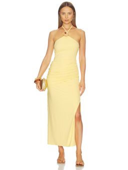 Baobab - Clelia Women's Halter Neck Ruched Maxi Dress Yellow