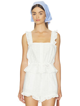 BLANKNYC - Eyelet Women's Ruffled Sleeveless Square Neck Tank Top White
