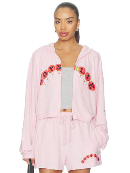 Boys Lie - Dating Certified Women's Cropped Graphic Zip-Up Hoodie Pink