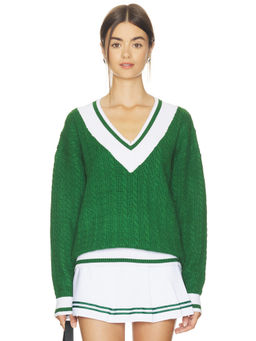 BEACH RIOT - Montana Women's Cable Knit V-Neck Pullover Sweater Green
