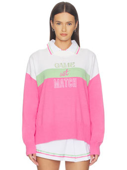 BEACH RIOT - Callie Women's Graphic Applique Rib Trim Pullover Sweater Pink