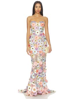 Bronx and Banco - Jasmine Floral Women's Strapless Lace-Up Maxi Gown Pastel