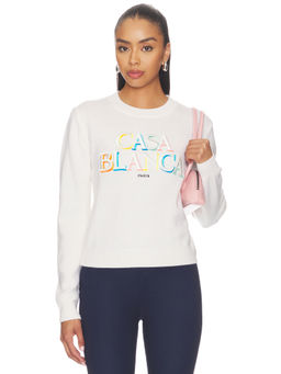 Casablanca - Stacked Logo Women's Embroidered Crew Neck Sweater White
