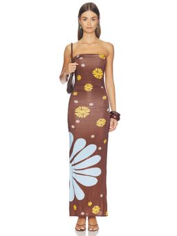 Cala de la Cruz - Women's Ruched Strapless Maxi Dress Brown
