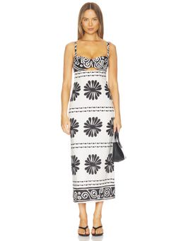 Cala de la Cruz - Nara Women's Printed Square Neck Midi Dress White