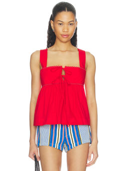 Ciao Lucia - Ander Women's Lace Trim Tie-Up Poplin Top Red