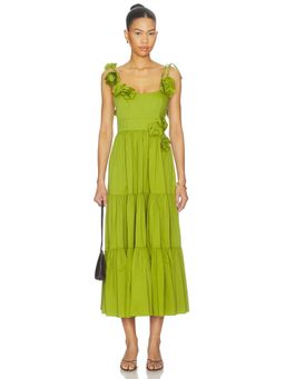 Cinq a Sept - Kael Women's Floral Applique Strappy Corset Midi Dress Green