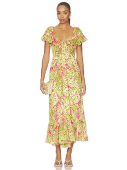 Cinq a Sept - Daisy Swirl Women's Floral Ruffled Midi Dress Pink
