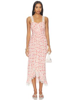 Cinq a Sept - Stevie Women's Floral Lace Trim Ruched Midi Dress Multi-Color