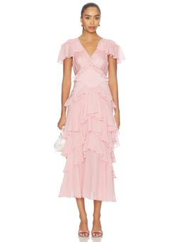 Cinq a Sept - Women's Ruffled V-Neck Tiered Midi Dress Pink