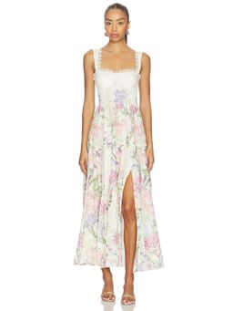 Charo Ruiz Ibiza - Crissy Women's Floral Square Neck Side Slit Maxi Dress Cream