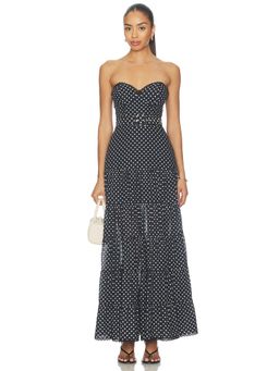 Charo Ruiz Ibiza - Jimena Women's Polka Dot Strapless Boned Bodice Maxi Dress Black