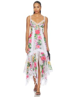 Charo Ruiz Ibiza - Rosario Women's Floral Lace Trim Asymmetrical Hem Midi Dress White