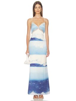 Curaae by Elliatt - Eska Women's Lace Trim Satin Slip Maxi Dress Blue