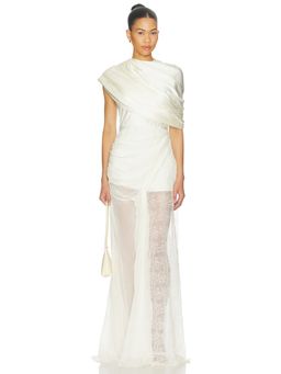 Deme by Gabriella - Darcy Women's Draped Satin Maxi Dress Off White