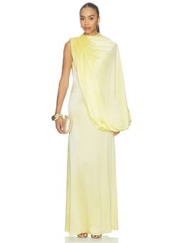 Deme by Gabriella - Talia Women's Draped Satin Maxi Dress Yellow