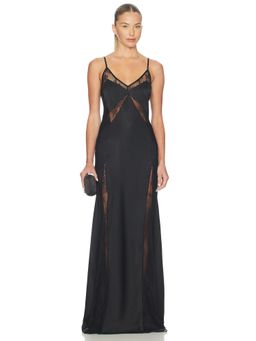 DELFI - Women's Satin Lace Insert Maxi Dress Black