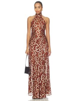 DELFI - Sahara Women's Halter Neck Metallic Maxi Dress Brown