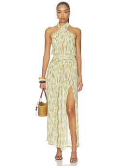 Especia - Adair Women's Halter Neck Printed Wide Jumpsuit Green