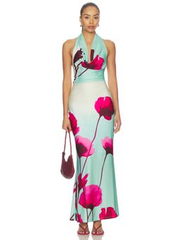 Especia - Moonflower Gio Women's Halter Tie-Up Satin Maxi Dress Pink