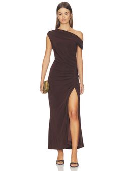 ELLIATT - Simone Women's One Shoulder Draped Maxi Dress Brown
