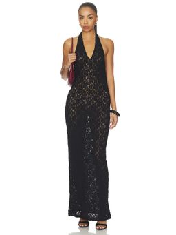 Enza Costa - Puckered Lace Women's Halter Sheer Maxi Dress Black