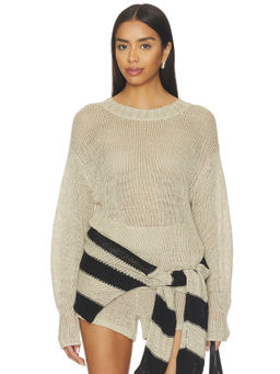 Enza Costa - Open Knit Women's Sheer Crew Neck Pullover Sweater Oatmeal