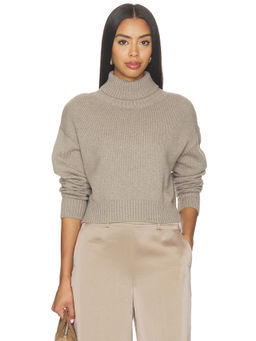 Enza Costa - Cotton Cashmere Women's Funnel Neck Pullover Sweater Taupe