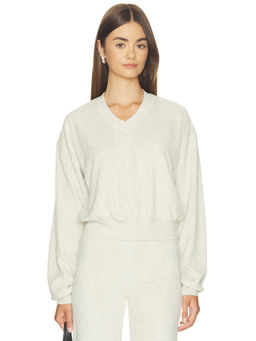 Eterne - Cropped Women's V-Neck Terry Sweatshirt Grey