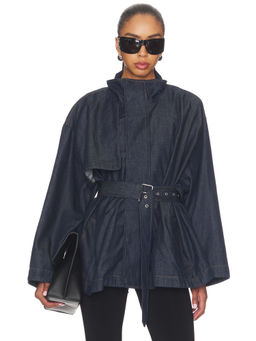 FRAME - Denim Short Field Women's Belted Zip Trench Jacket Indigo