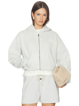 Fear of God ESSENTIALS - 90's Women's Graphic Zip-Up Hoodie Washed Overcast