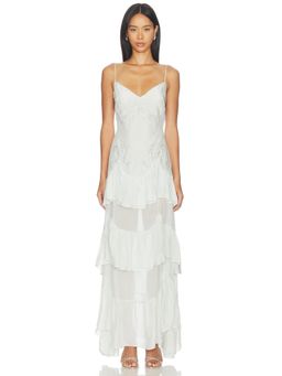 For Love & Lemons - Bayview Bow Women's Embellished Tiered Maxi Dress Blue