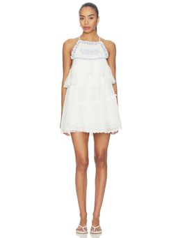 For Love & Lemons - Ariel Women's Tiered Eyelet Shoulder Strap Mini Dress White