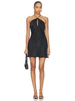 For Love & Lemons - Adrift Satin Women's Halter Neck Keyhole Mini Dress Black