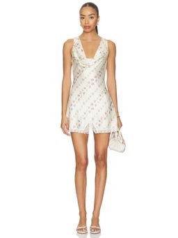 Frankies Bikinis - Chloe Silk Women's Floral Print Cowl Neck Mini Dress Cream