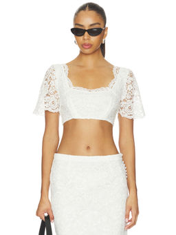 Frankies Bikinis - Paige Lorenze Women's Lace Square Neck Crop Blouse White