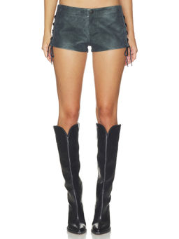 Free People - Sun Siren Suede Women's Lace-Up Faux Leather Micro Shorts Navy Blue