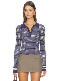Free People - Level Up Women's Collared Button-Up Knit Sweater Navy Blue