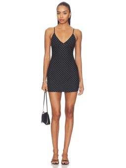 Good American - Weightless Sculpting Women's Polka Dot Strappy Bodycon Mini Dress Black
