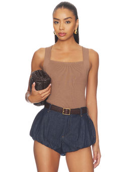 Good American - Rib Strappy Women's Square Neck Tank Top Brown