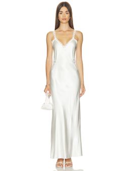 Generation Love - Lace Combo Women's Satin V-Neck Maxi Dress White