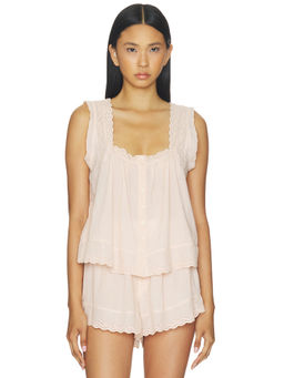 The Great - Eyelet Women's Sleeveless Button-Down Tank Top Pink