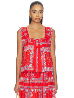 The Great - Victorian Pleat Women's Sleeveless Square Neck Tank Top Red