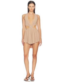 HAELO - Cascade Women's Cut-Out Asymmetric Hem Mini Dress Taupe
