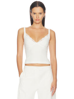 HAELO - Shadow Lace Women's Ribbed Lace Trim Tank Top White
