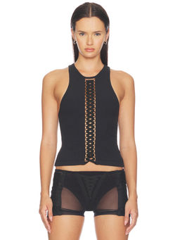 HAELO - Women's Ribbed Lace-Up Racer Back Tank Top Black