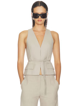 HAELO - Belted Women's Sleeveless Tie-Up Tailored Vest Cobblestone