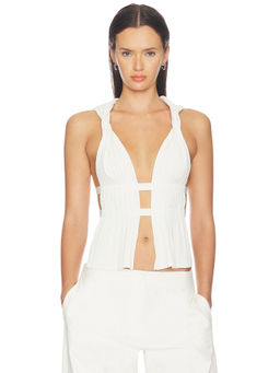 HAELO - Pleated Panel Women's Sleeveless V-Neck Top White